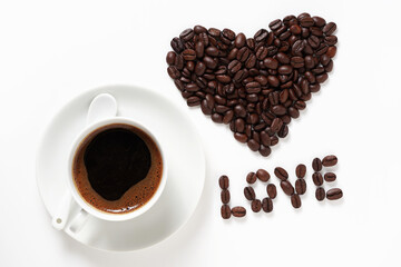 Coffee cup, heart and the word 