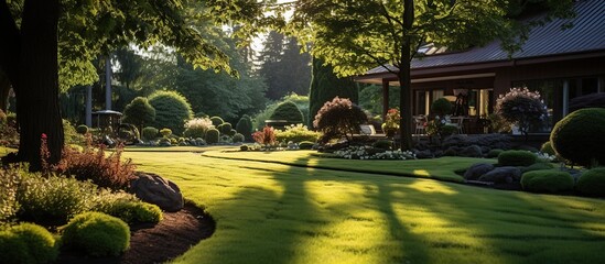 Beautiful manicured lawn and flowerbed