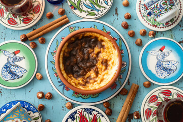 Turkish Rice Pudding (Firin Sutlac), Ottoman Cuisine Hamsikoy Sutlaci Photo, Uskudar Istanbul, Turkey