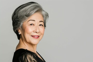 日本人シニア女性の横顔（おばあさん・おばあちゃん・アジア人・白背景・背景なし）	 - obrazy, fototapety, plakaty