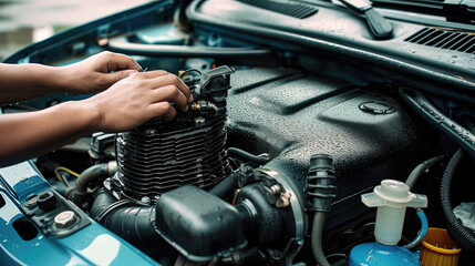 Fototapeta na wymiar Hands of car mechanic working in auto repair service.