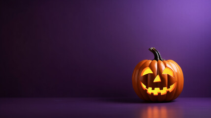 Shining Halloween pumpkin on purple background