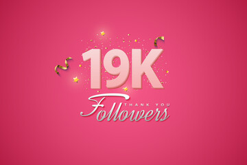 19000 followers card light Pink 19K celebration on Pink background, Thank you followers, 19K online Social media achievement poster,