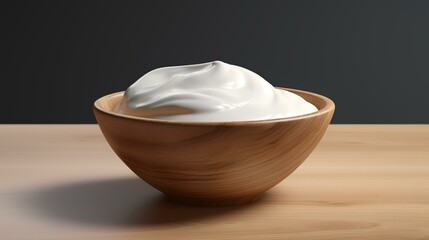 Fototapeta na wymiar A bowl made of wood containing whipped sour cream