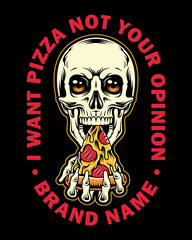 vector illustration skull eating a slice of pizza