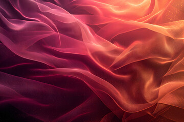 Obraz premium Smooth Waves of Red Silk and Satin Fabric, Creating a Luxurious Background with Soft, Shiny Texture and Artistic Patterns in Red and Orange Hues