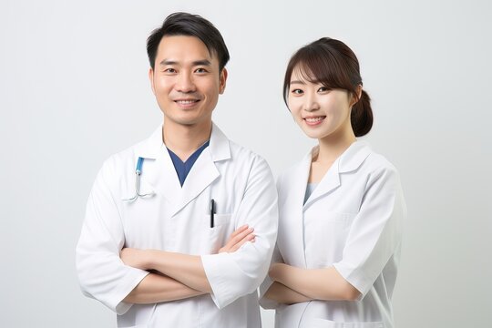 Japanese male and female nurses apprentice nurses a man and a woman working at a clinic Generative AI
