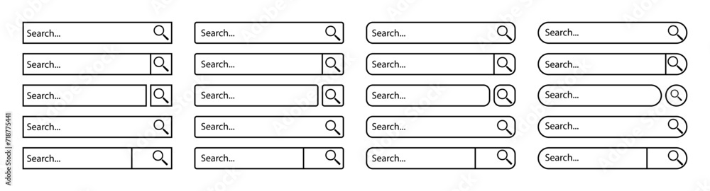 Poster set of simple linear search bars, browser search box and web search programs vector on white backgro