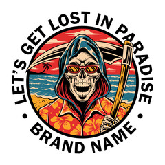 Naklejka premium Vector illustration surf themed skull