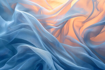 Smooth Blue Silk Fabric with Elegant Wave Texture and Luxurious Satin Sheen, Perfect for Artistic Backgrounds and Design