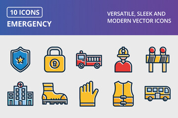 Emergency Thick Line Filled Dark Colors Icons Set