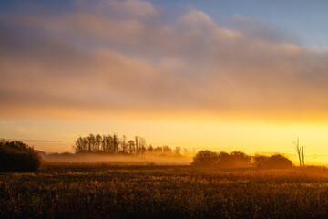 Naklejka na ściany i meble sunrise over the field with dramatic light