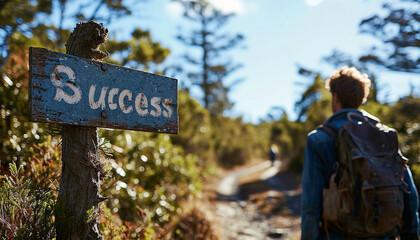 Man with success sign. Concept for success in the future goal and passing time. Business,achievement,success, person goals concept