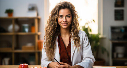 portrait of Dietitian and Nutritionist, who Plan and conduct food service or nutritional programs to assist in the promotion of health and control of disease.