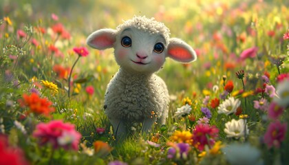 Sheep-tastic: A Cute and Cuddly Easter Bunny Alternative Generative AI - obrazy, fototapety, plakaty