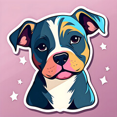 cute colorful cartoon sticker art design of an American staffordshire terrier pit bull dog puppy