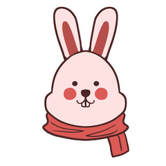 Cute autumn pink bunny character. Cartoon animal vector illustration.