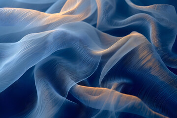 Obraz premium Smooth Blue Silk Fabric with Elegant Wave Texture and Luxurious Satin Sheen, Perfect for Artistic Backgrounds and Design