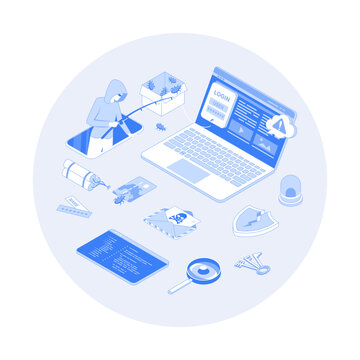 phishing attack isometric blue scene clip art preview