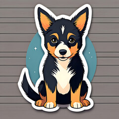 cute cartoon sticker art design of a black, tan, and white Australian kelpie / cattle dog puppy