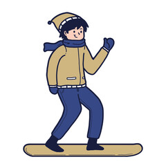 illustration of a man was snowboarding happily. winter activity, cartoon flat vector illustration