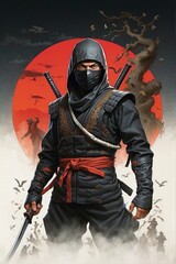 Silent Warrior: A Majestic Ninja Amidst a Haunting Landscape