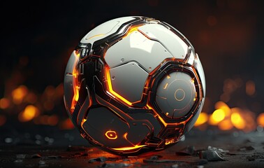 Fototapeta premium A futuristic soccer ball with mechanical components, blending technology and sports innovation.