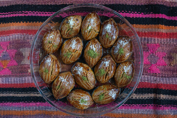 Traditional Turkish Pistachio Sugarpare (Fistikli Sekerpare) Turkish Dessert Background Photo,...