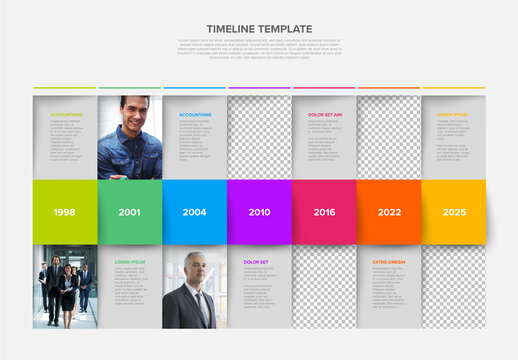 Simple mosiac timeline infographic with big photo placeholders
