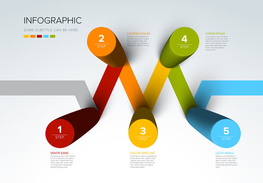 Five round columns infographic template with five steps instructions