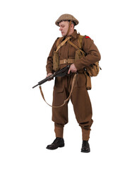 The man is an actor in vintage military uniform of the American soldier, period World War I, 1914-1918