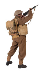 The man is an actor in vintage military uniform of the American soldier, period World War I, 1914-1918