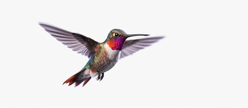 Beautiful hummingbird flying on a white background