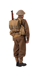 The man is an actor in vintage military uniform of the American soldier, period World War I, 1914-1918