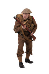 The man is an actor in vintage military uniform of the American soldier, period World War I, 1914-1918