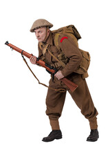 The man is an actor in vintage military uniform of the American soldier, period World War I, 1914-1918