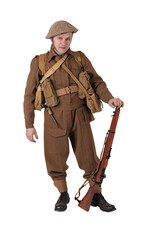 The man is an actor in vintage military uniform of the American soldier, period World War I, 1914-1918