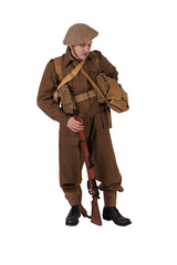 Fototapeta premium The man is an actor in vintage military uniform of the American soldier, period World War I, 1914-1918