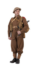 The man is an actor in vintage military uniform of the American soldier, period World War I, 1914-1918