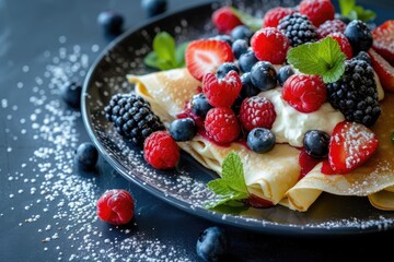 Crepes with fresh berries and cream