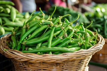 Heap of freshly picked green beans. Harvesting, autumn.