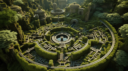 Green labyrinth. Natural landscape. The Incas. Magic city - obrazy, fototapety, plakaty