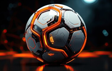 A futuristic soccer ball with mechanical components, blending technology and sports innovation.