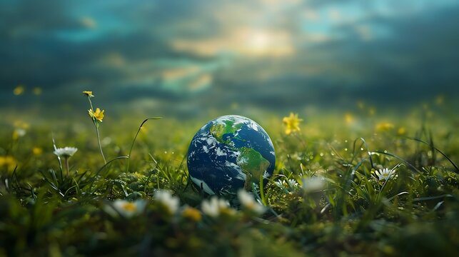 Earth Day background wallpaper, planet earth in nature, go green, ecology, plants