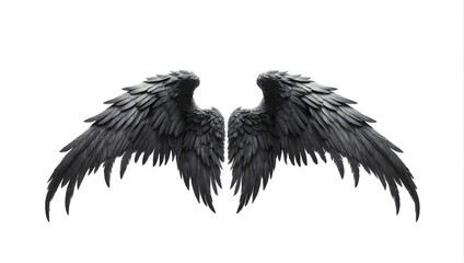 photo of black angel wings isolated on white background - obrazy, fototapety, plakaty