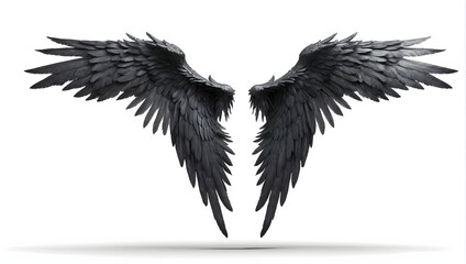 photo of black angel wings isolated on white background - obrazy, fototapety, plakaty