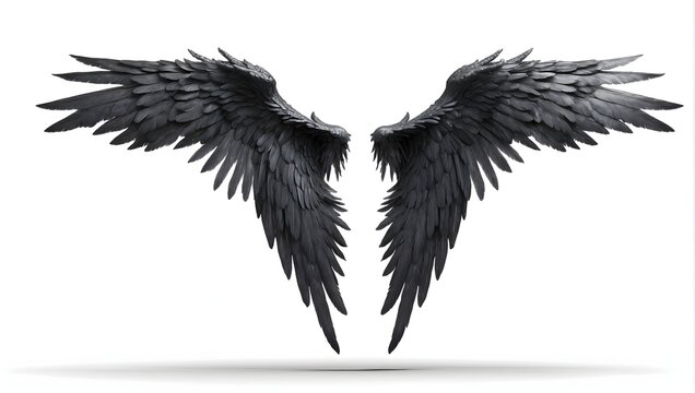 photo of black angel wings isolated on white background