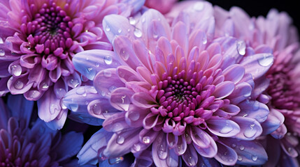 Purple chrysanthemum with water drops in the morning