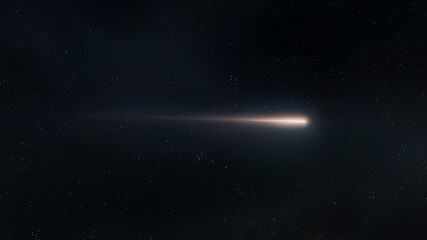 Meteorite in the Earth's atmosphere. Fireball glow in the night sky. Meteor trail on a black background.