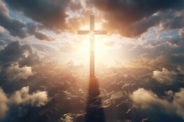 Jesus ascends to heaven in cloudshaped cross